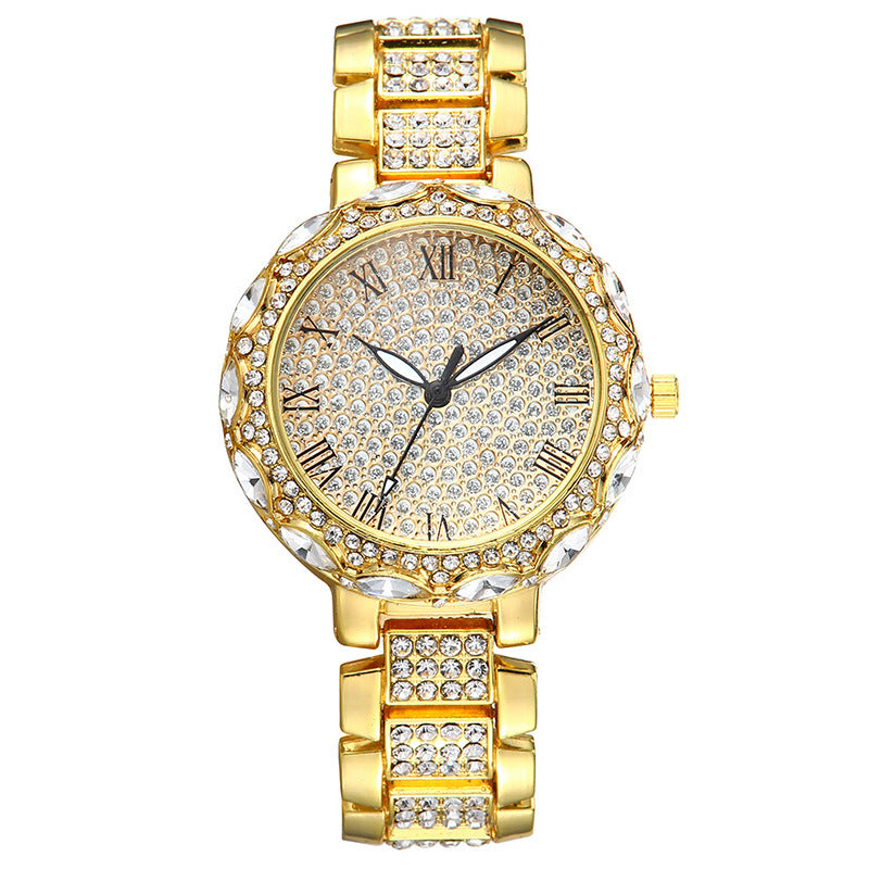 New Gold Sky Star With Diamond Steel Band Watch Girl